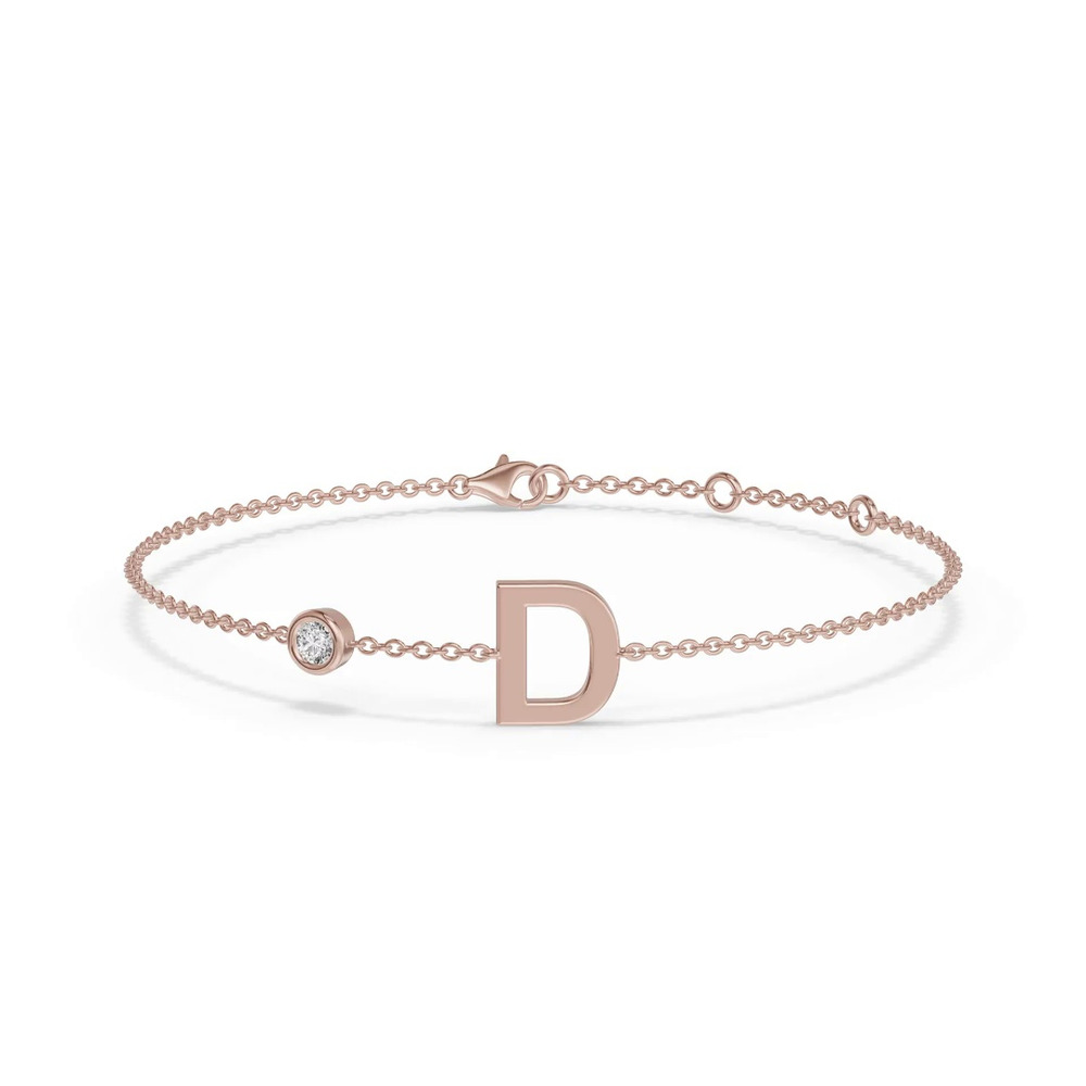 360 degree view of Bezel Diamond Gold Initial Bracelet - D