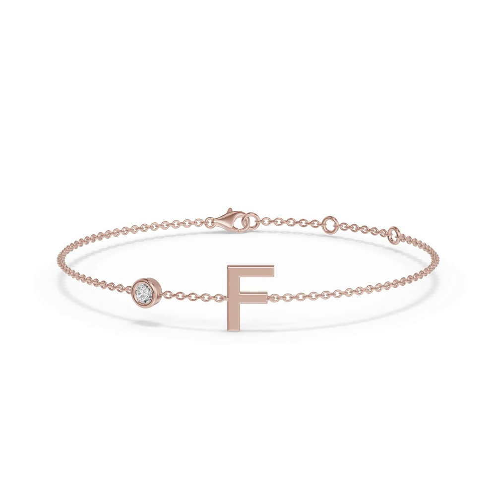 360 degree view of Bezel Diamond Gold Initial Bracelet - F