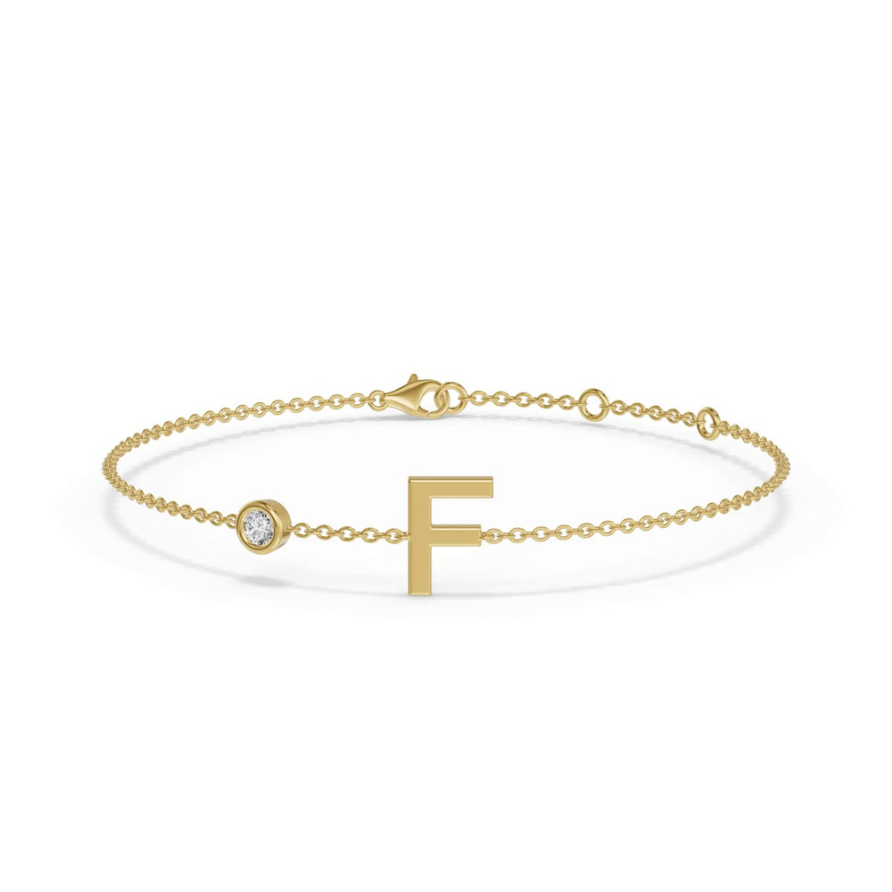 360 degree view of Bezel Lab Diamond Gold Initial Bracelet - F