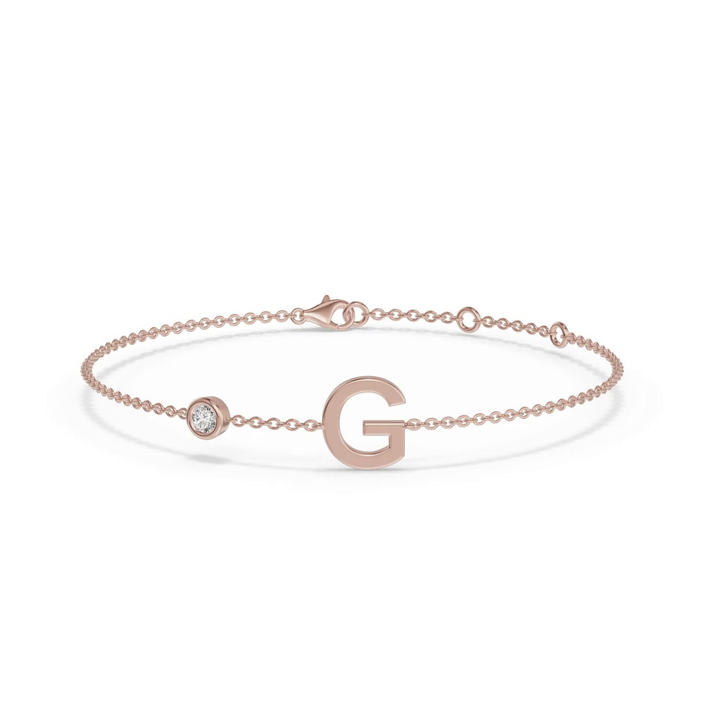 360 degree view of Bezel Lab Diamond Gold Initial Bracelet - G