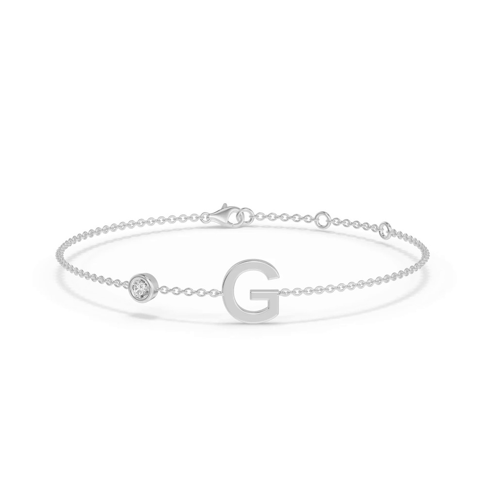 360 degree view of Bezel Diamond Gold Initial Bracelet - G