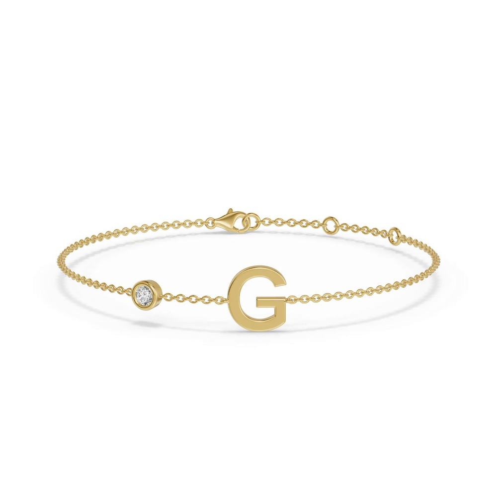 360 degree view of Bezel Diamond Gold Initial Bracelet - G