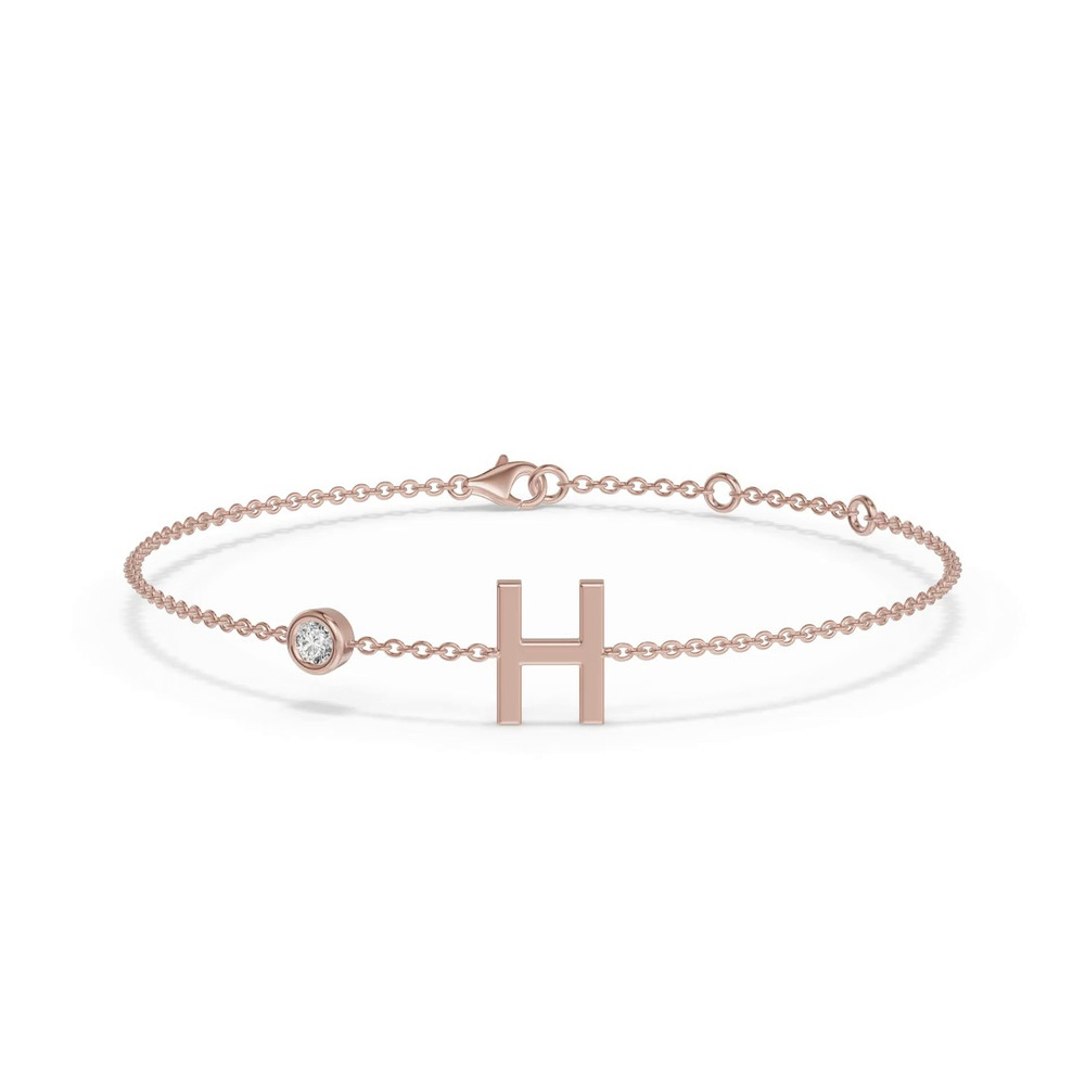 360 degree view of Bezel Lab Diamond Gold Initial Bracelet - H