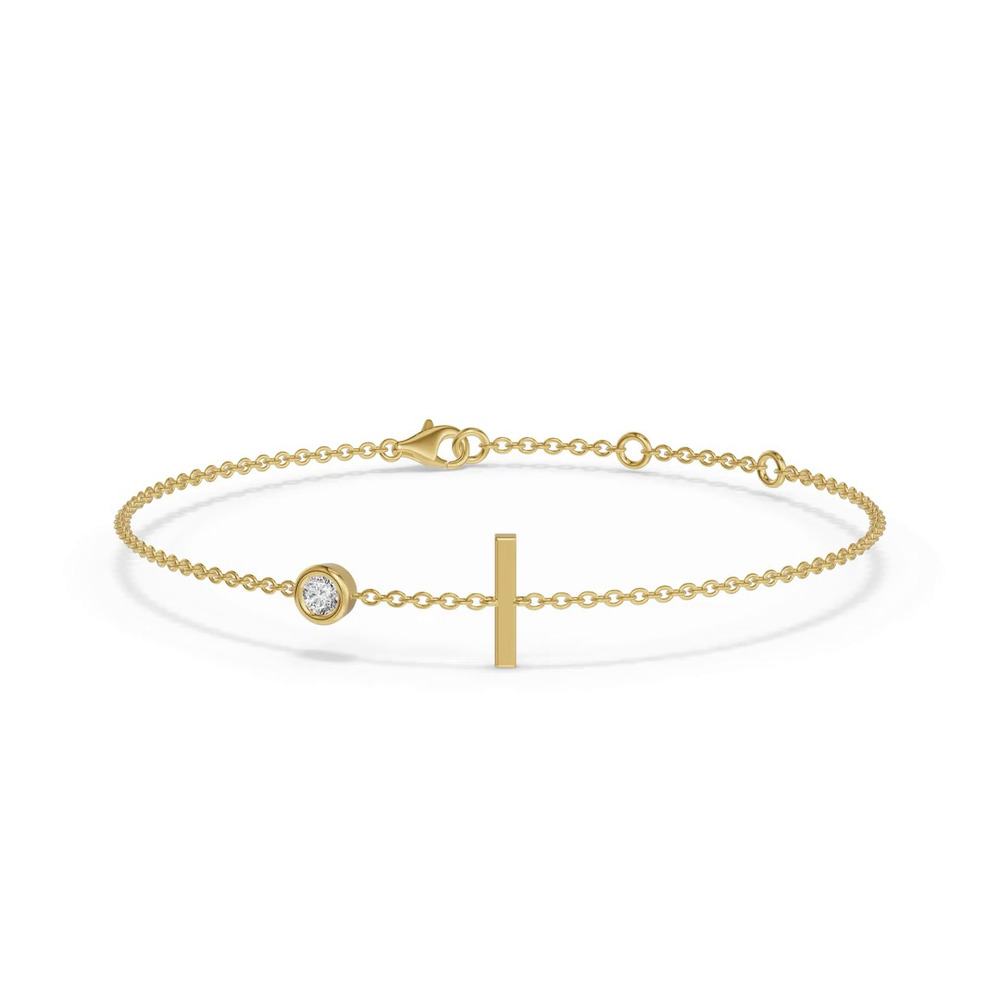 360 degree view of Bezel Diamond Gold Initial Bracelet - I