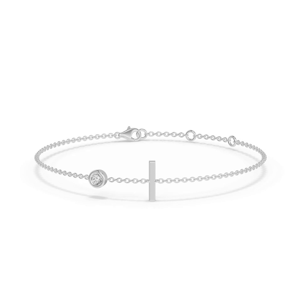 360 degree view of Bezel Diamond Gold Initial Bracelet - I