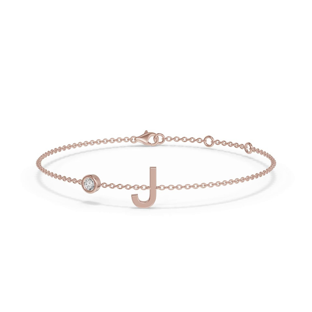 360 degree view of Bezel Diamond Gold Initial Bracelet - J