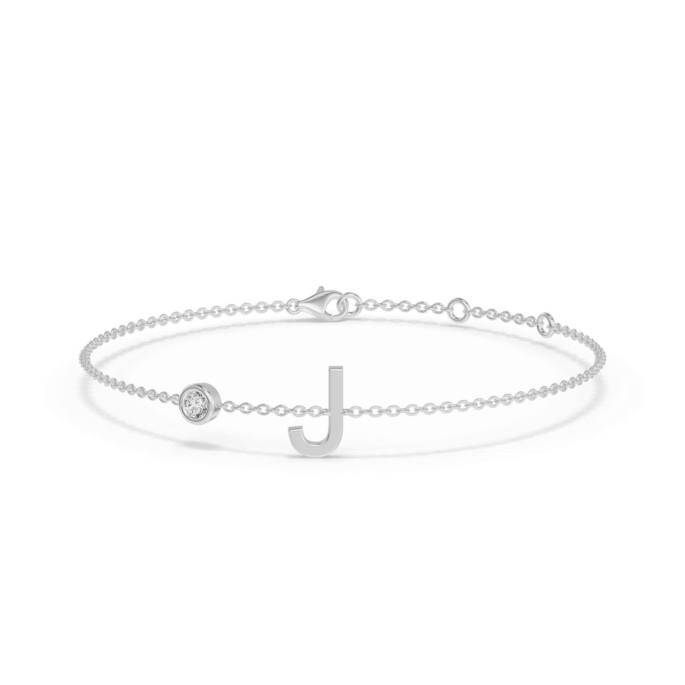 360 degree view of Bezel Lab Diamond Gold Initial Bracelet - J