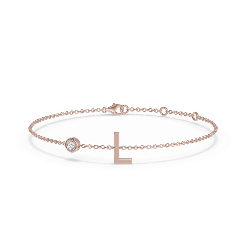 360 degree view of Bezel Diamond Gold Initial Bracelet - L
