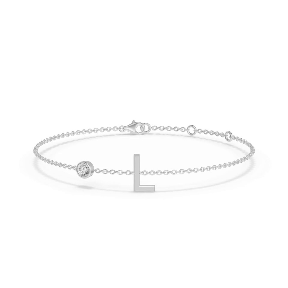 360 degree view of Bezel Diamond Gold Initial Bracelet - L