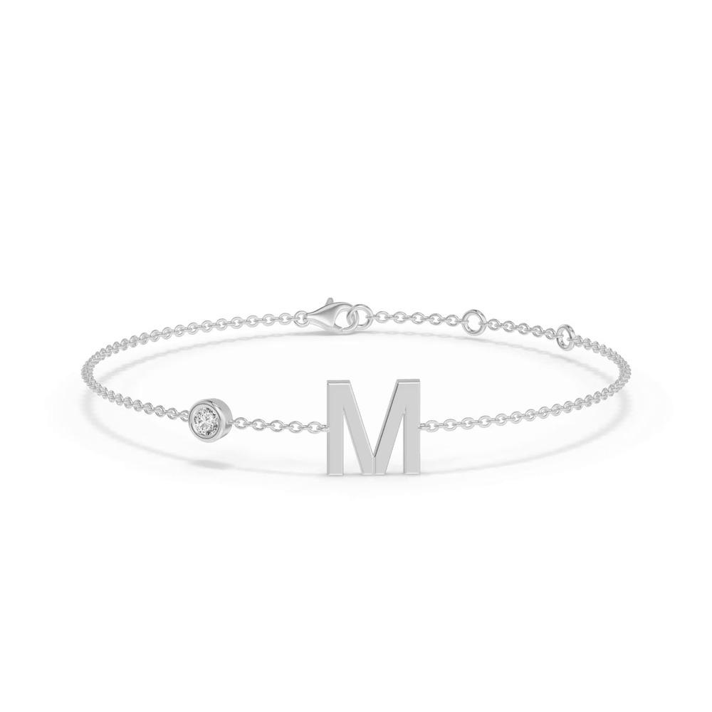 360 degree view of Bezel Diamond Gold Initial Bracelet - M
