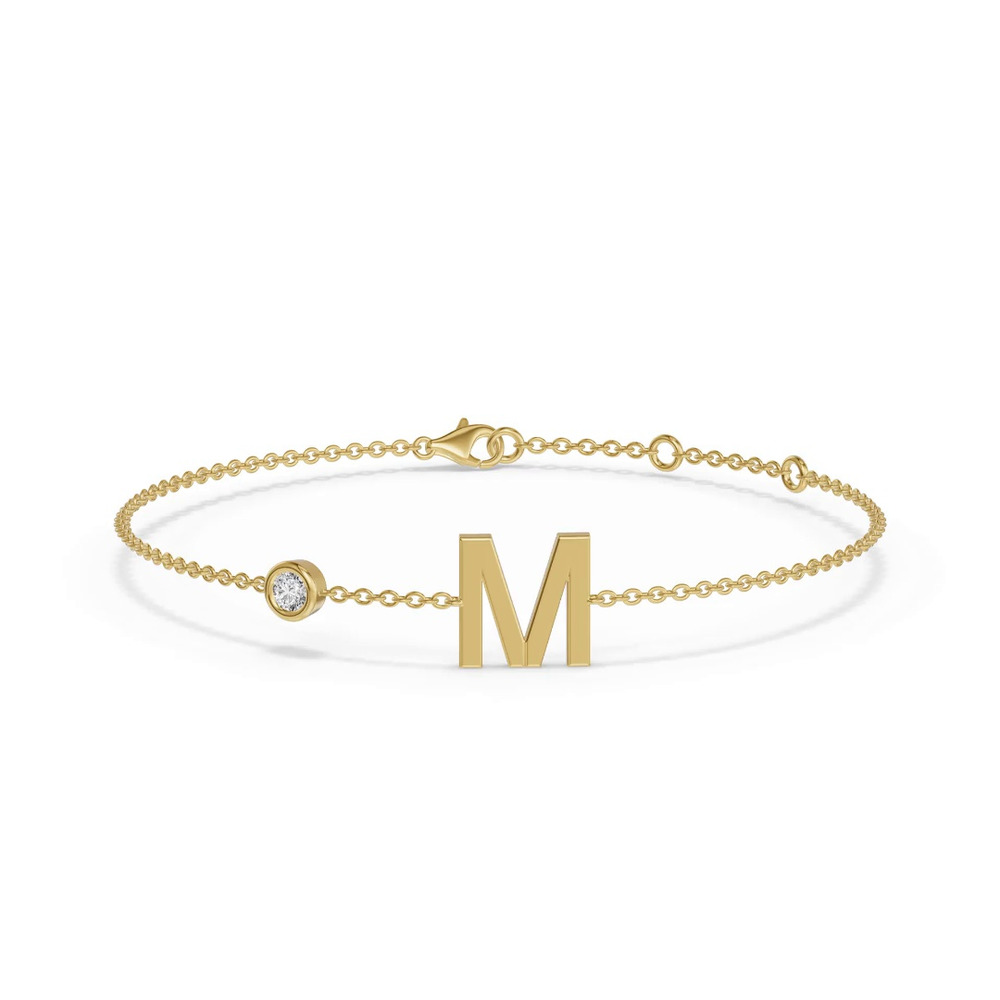 360 degree view of Bezel Diamond Gold Initial Bracelet - M
