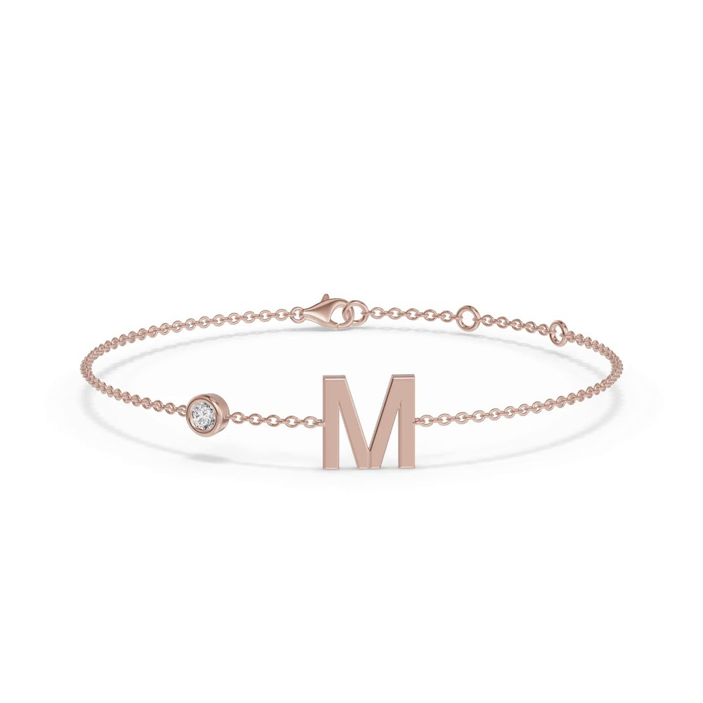 360 degree view of Bezel Diamond Gold Initial Bracelet - M