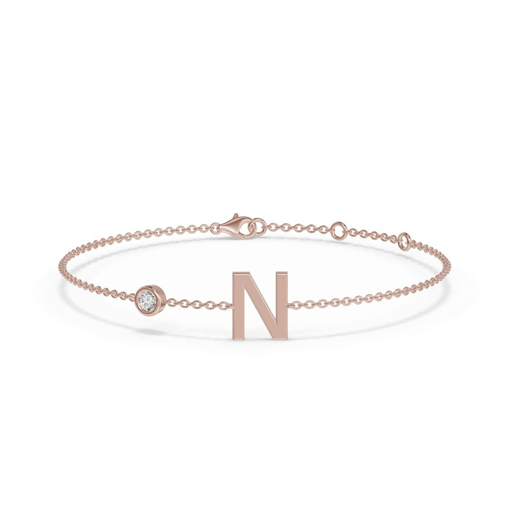 360 degree view of Bezel Lab Diamond Gold Initial Bracelet - N