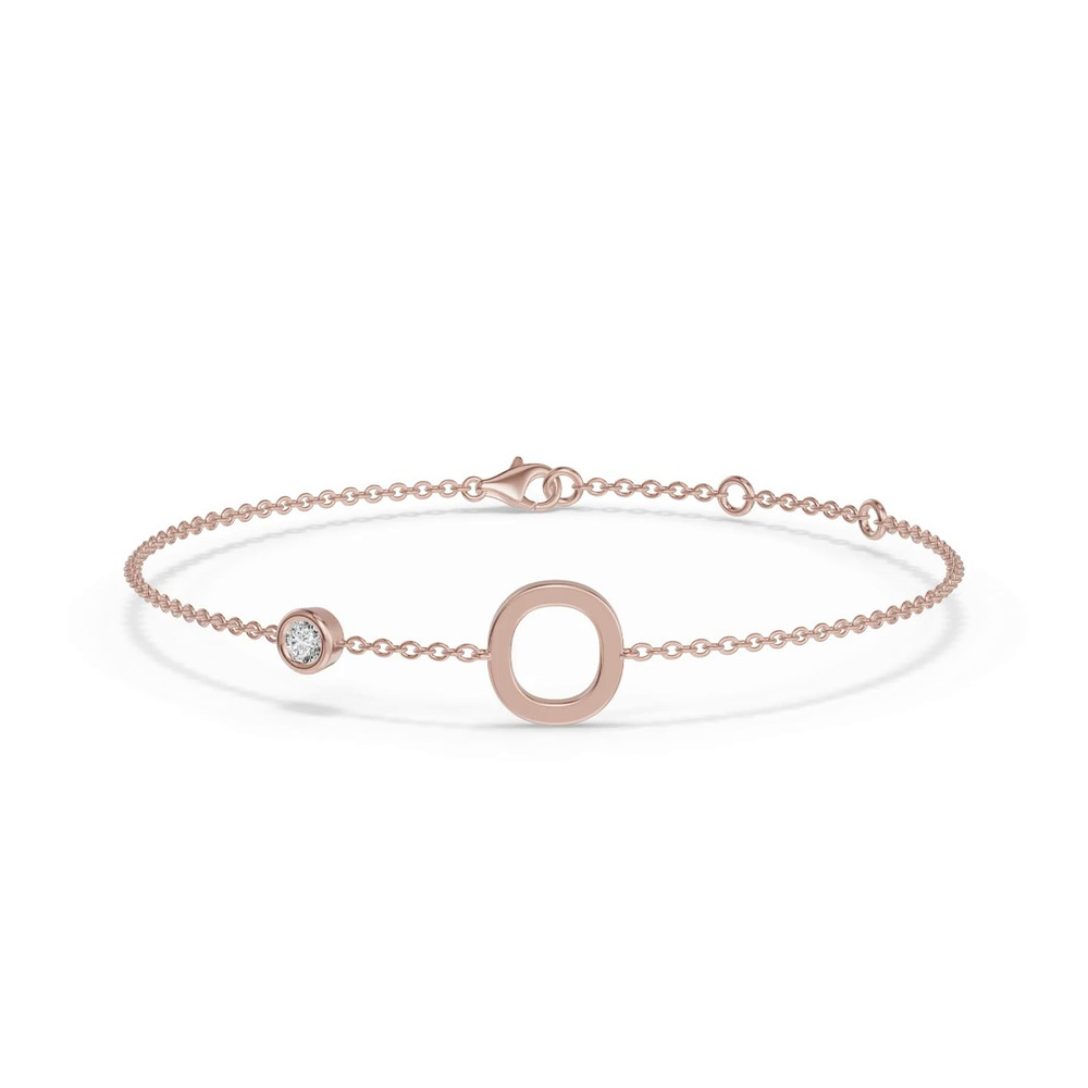 360 degree view of Bezel Lab Diamond Gold Initial Bracelet - O