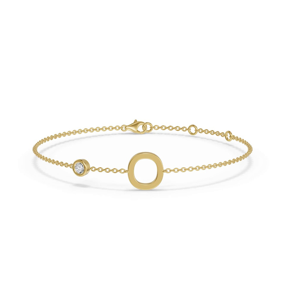 360 degree view of Bezel Diamond Gold Initial Bracelet - O