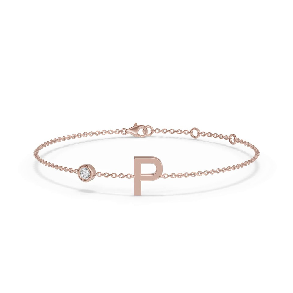 360 degree view of Bezel Diamond Gold Initial Bracelet - P