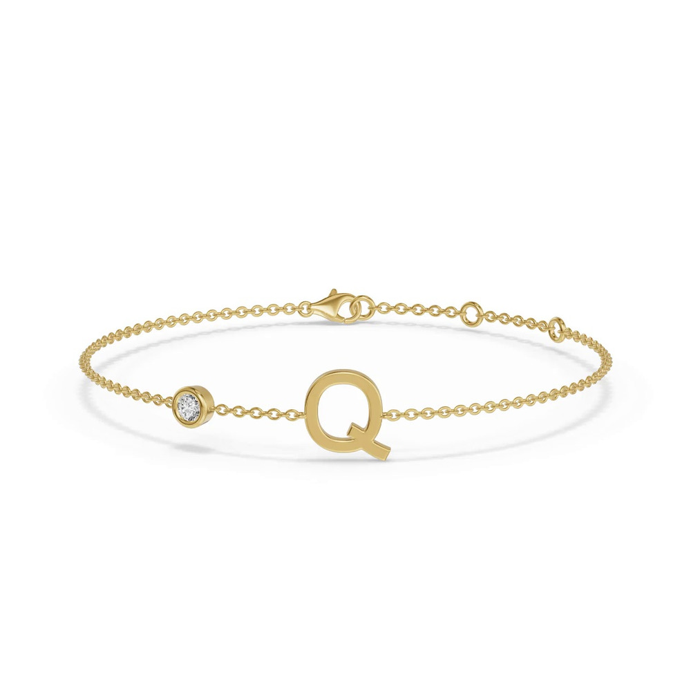 360 degree view of Bezel Lab Diamond Gold Initial Bracelet - Q