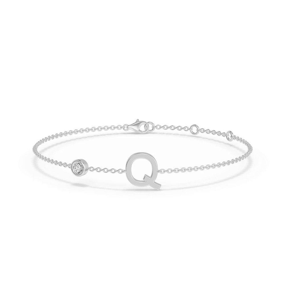 360 degree view of Bezel Diamond Gold Initial Bracelet - Q