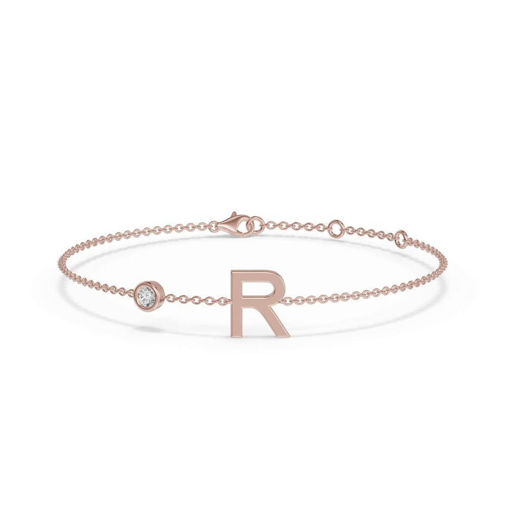 360 degree view of Bezel Diamond Gold Initial Bracelet - R