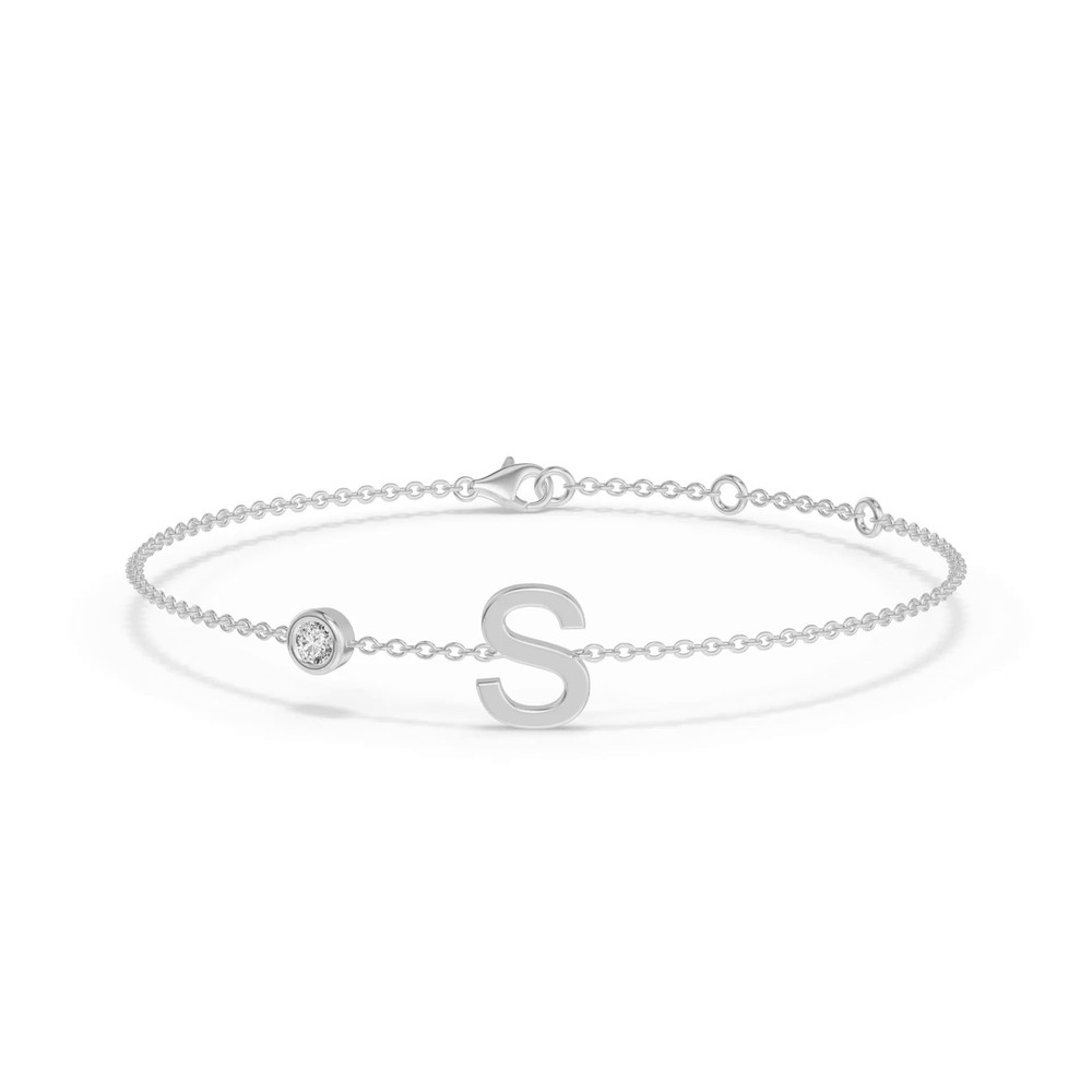 360 degree view of Bezel Diamond Gold Initial Bracelet - S