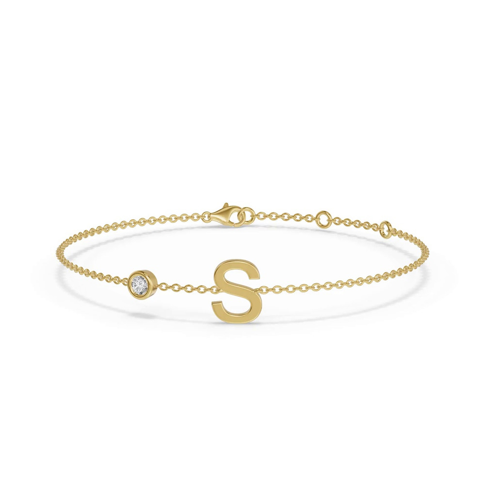 360 degree view of Bezel Diamond Gold Initial Bracelet - S
