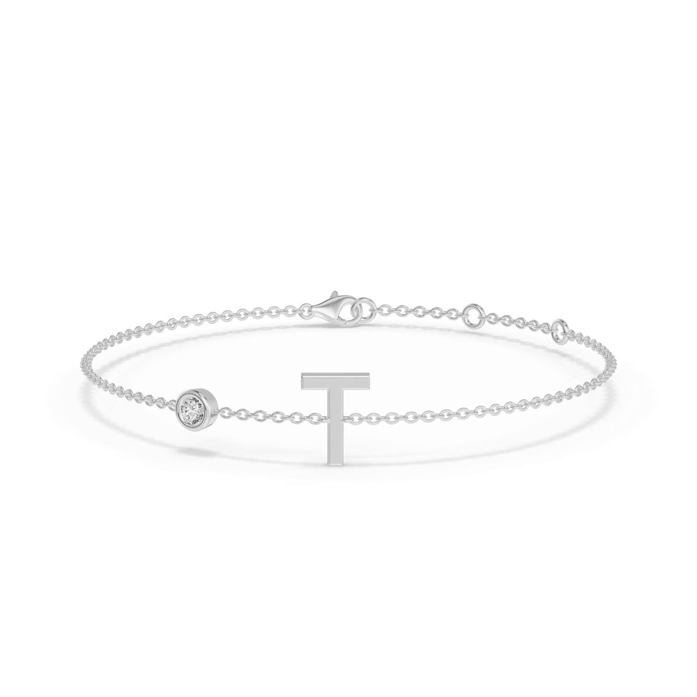 360 degree view of Bezel Lab Diamond Gold Initial Bracelet - T