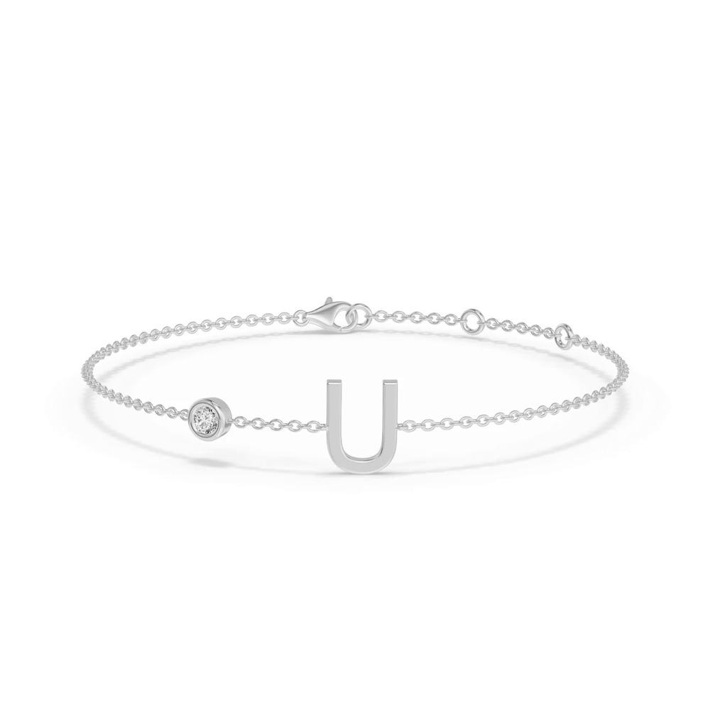 360 degree view of Bezel Diamond Gold Initial Bracelet - U