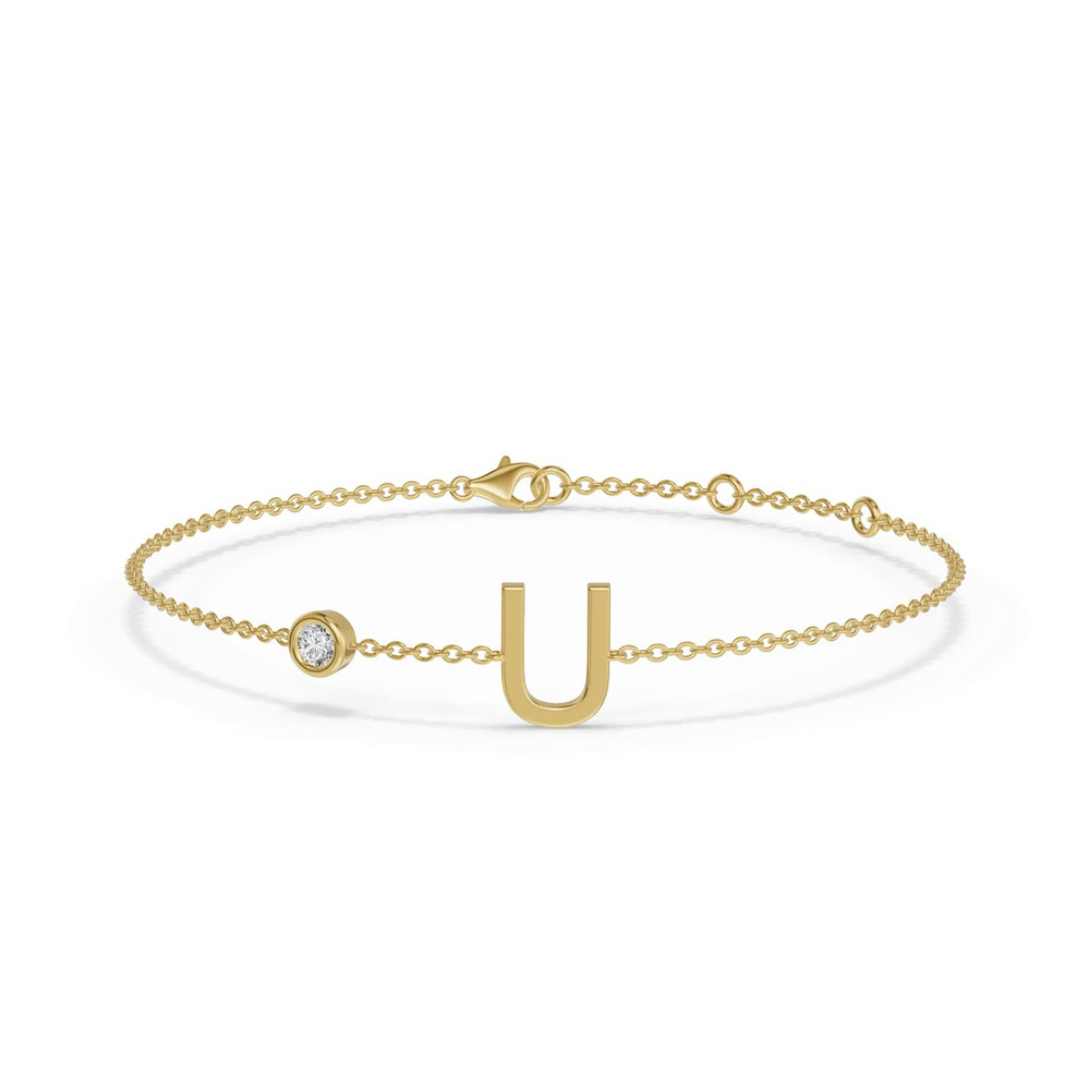 360 degree view of Bezel Lab Diamond Gold Initial Bracelet - U
