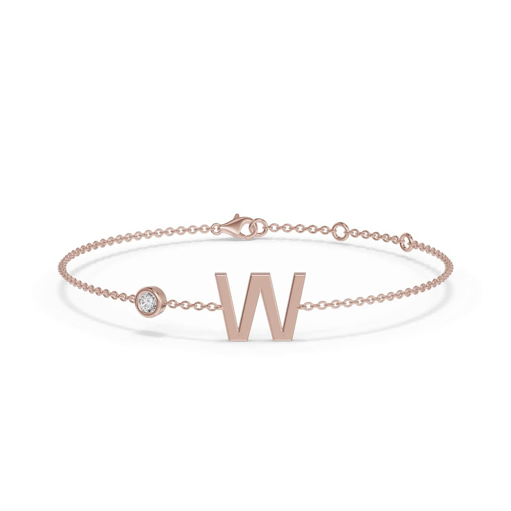 360 degree view of Bezel Diamond Gold Initial Bracelet - W