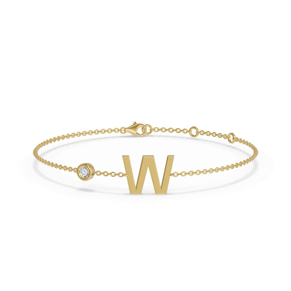 360 degree view of Bezel Diamond Gold Initial Bracelet - W