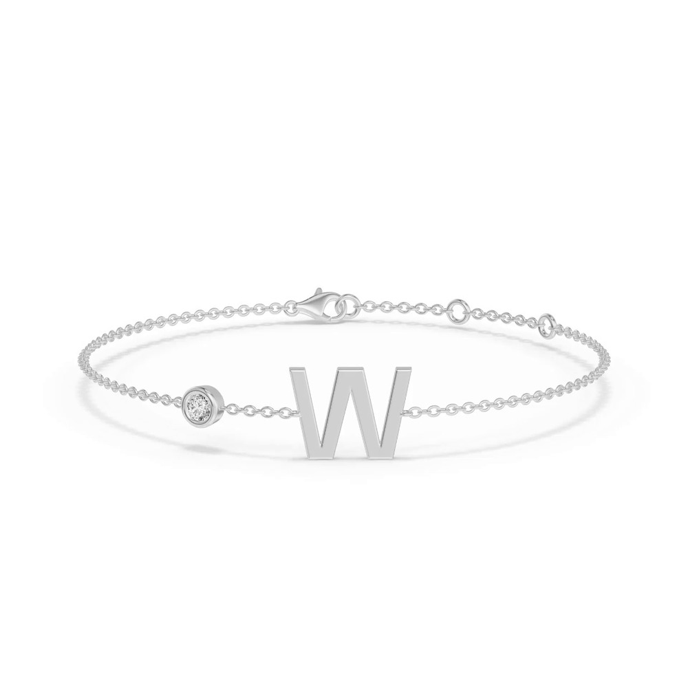 360 degree view of Bezel Diamond Gold Initial Bracelet - W