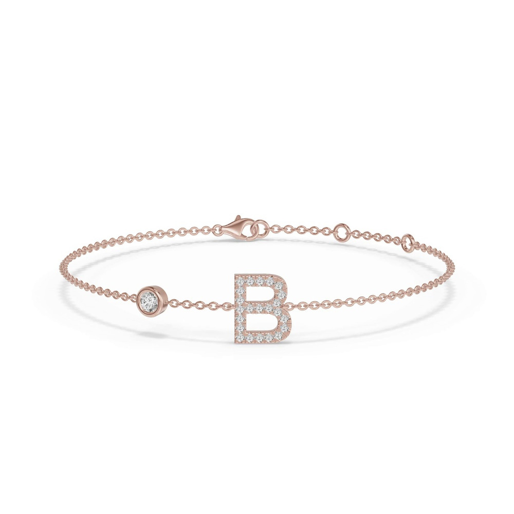 360 degree view of Bezel Diamond Pavé Initial Bracelet - B