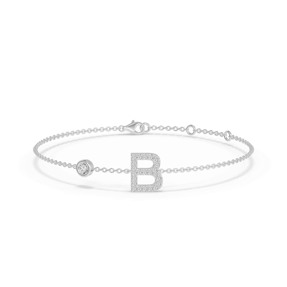 360 degree view of Bezel Diamond Pavé Initial Bracelet - B