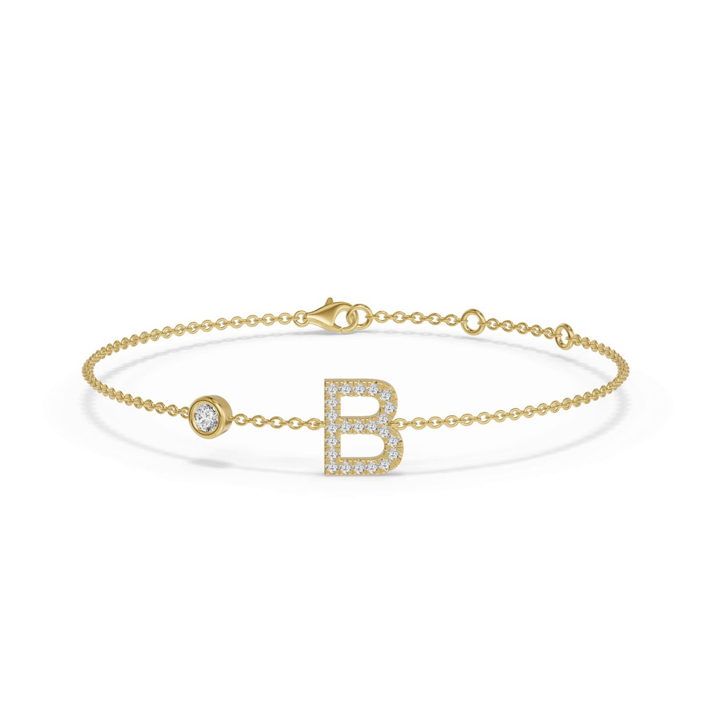360 degree view of Bezel Diamond Pavé Initial Bracelet - B