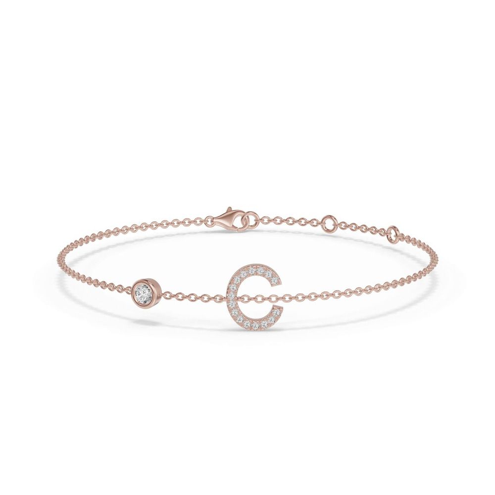 360 degree view of Bezel Lab Diamond Pavé Initial Bracelet - C