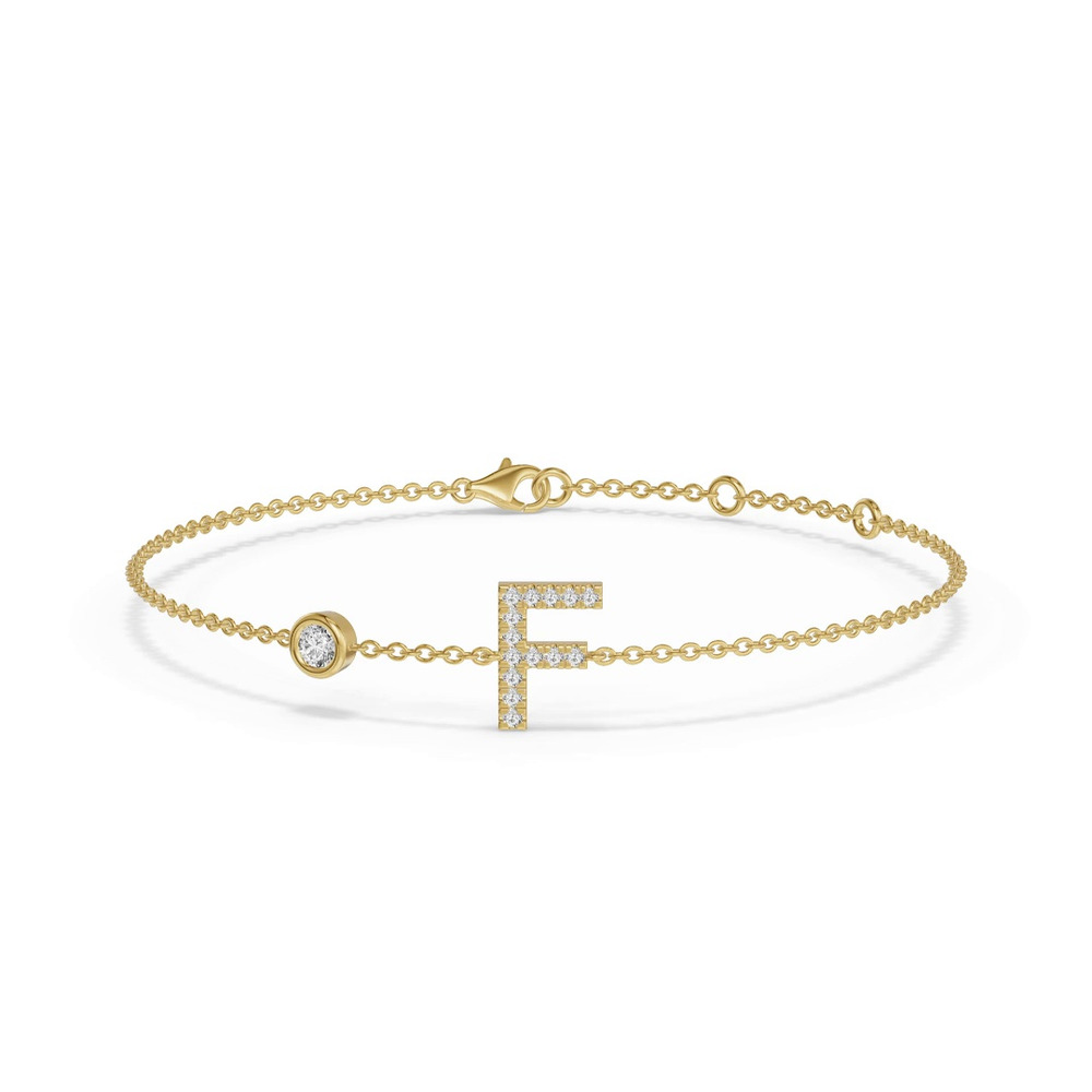 360 degree view of Bezel Diamond Pavé Initial Bracelet - F