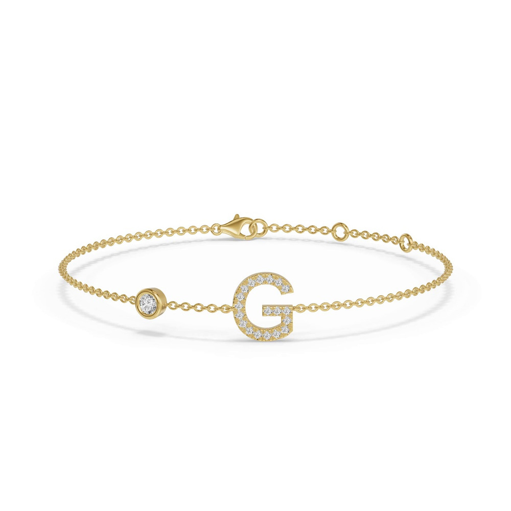 360 degree view of Bezel Diamond Pavé Initial Bracelet - G