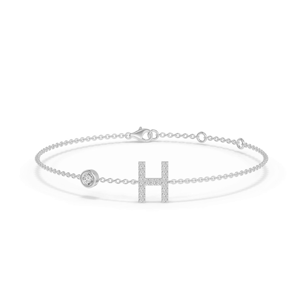 360 degree view of Bezel Lab Diamond Pavé Initial Bracelet - H