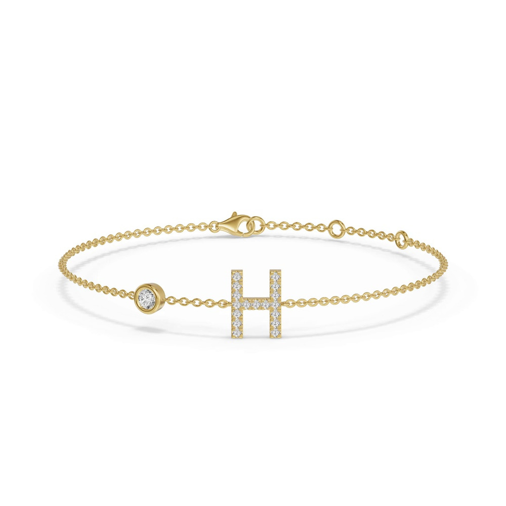 360 degree view of Bezel Lab Diamond Pavé Initial Bracelet - H