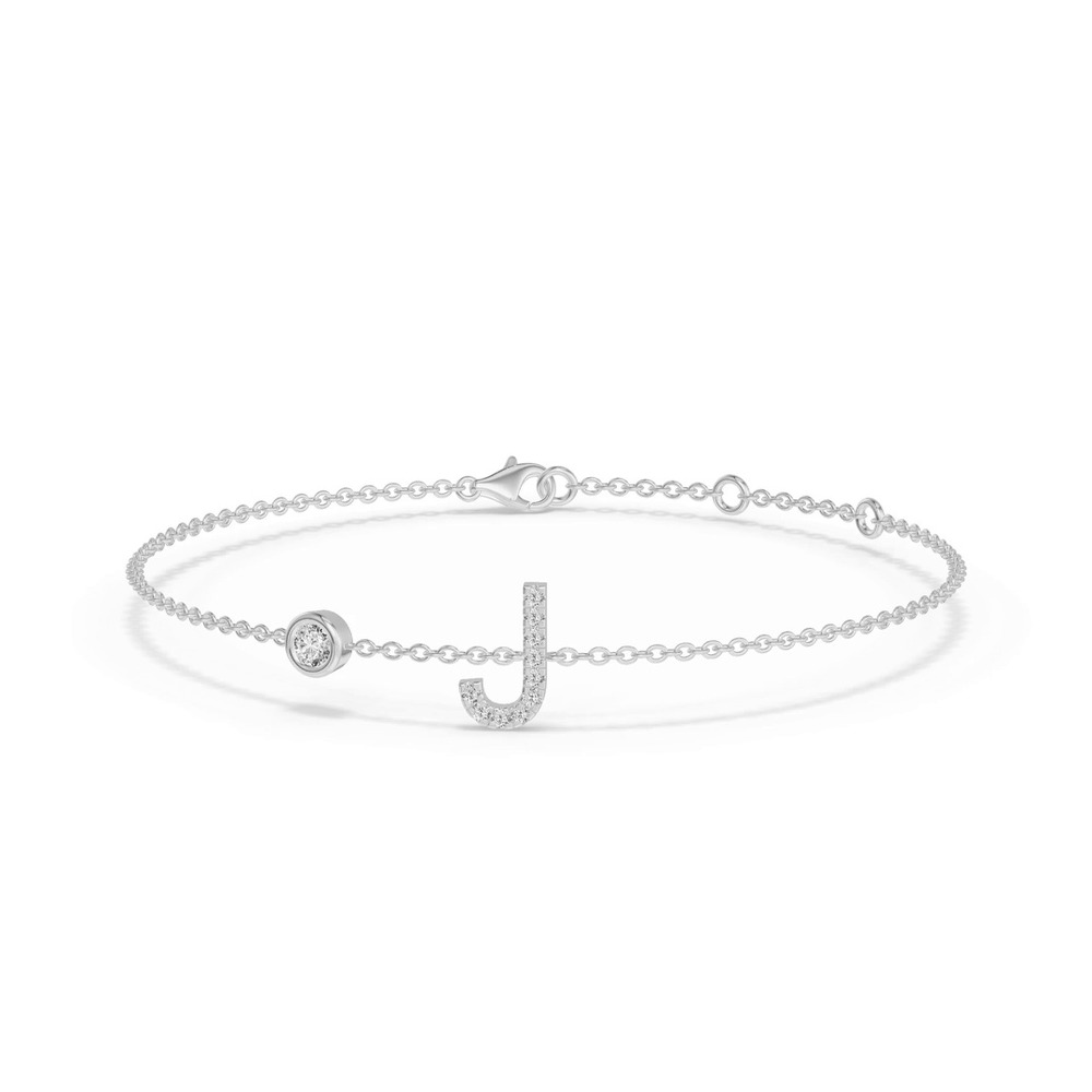 360 degree view of Bezel Diamond Pavé Initial Bracelet - J