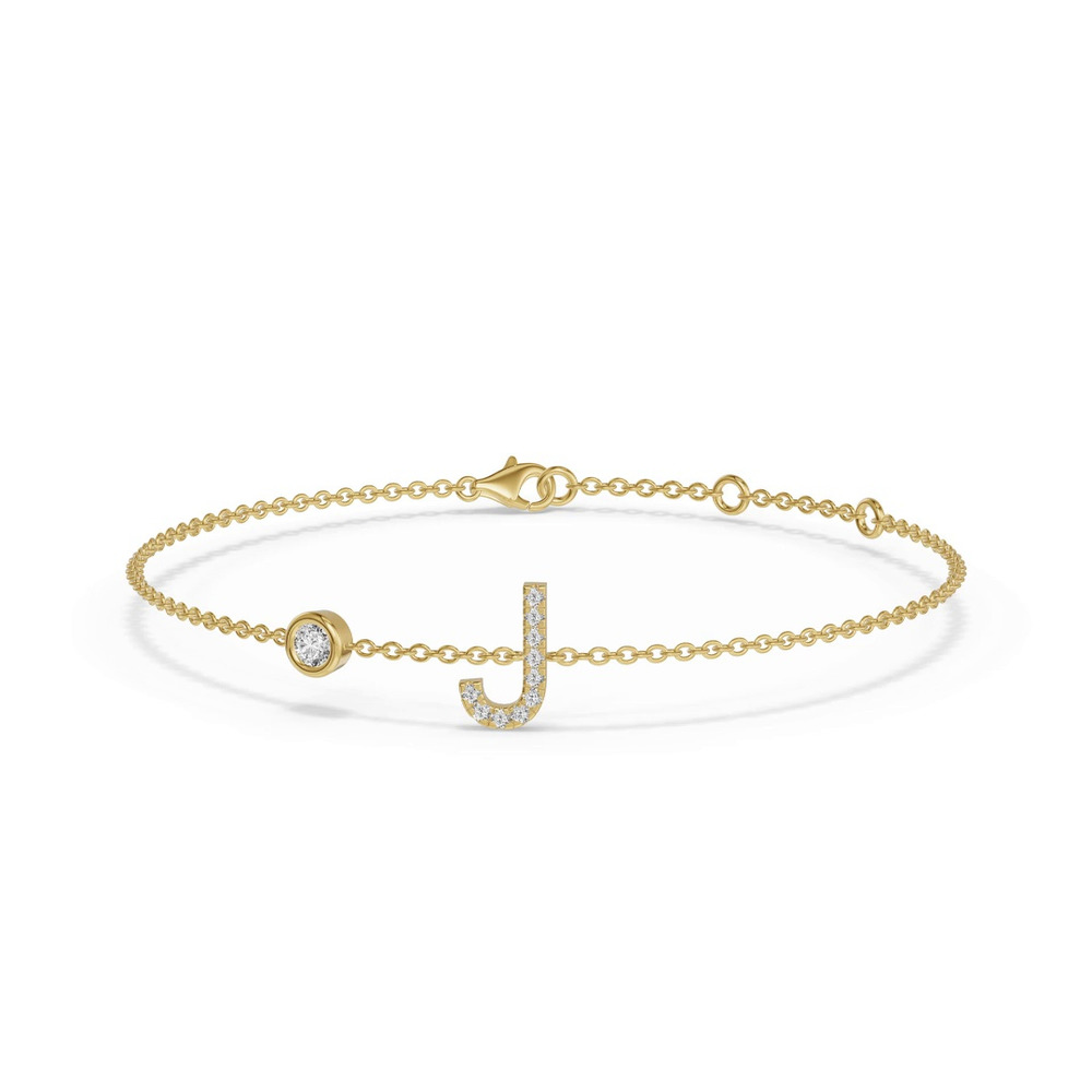 360 degree view of Bezel Diamond Pavé Initial Bracelet - J
