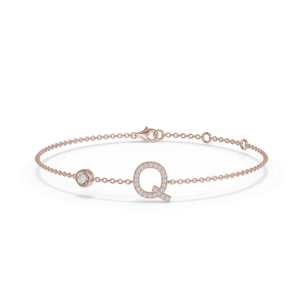 360 degree view of Bezel Diamond Pavé Initial Bracelet - Q