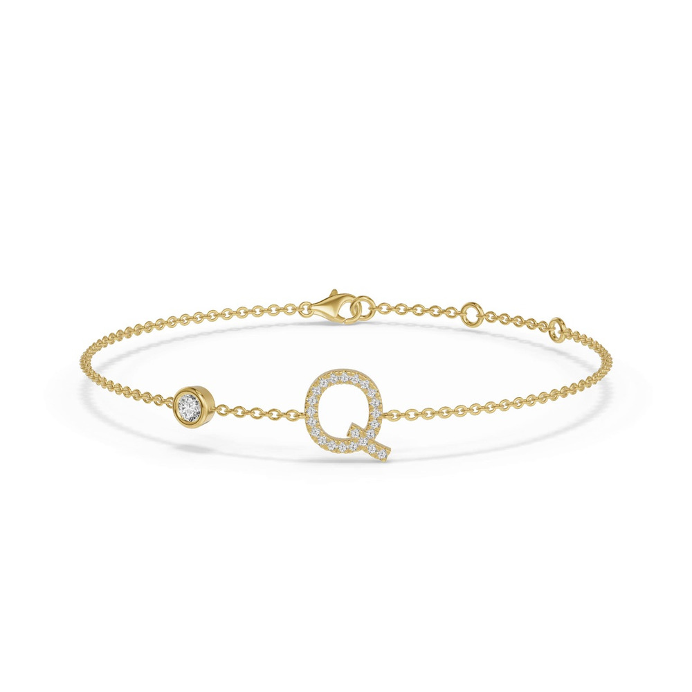 360 degree view of Bezel Lab Diamond Pavé Initial Bracelet - Q