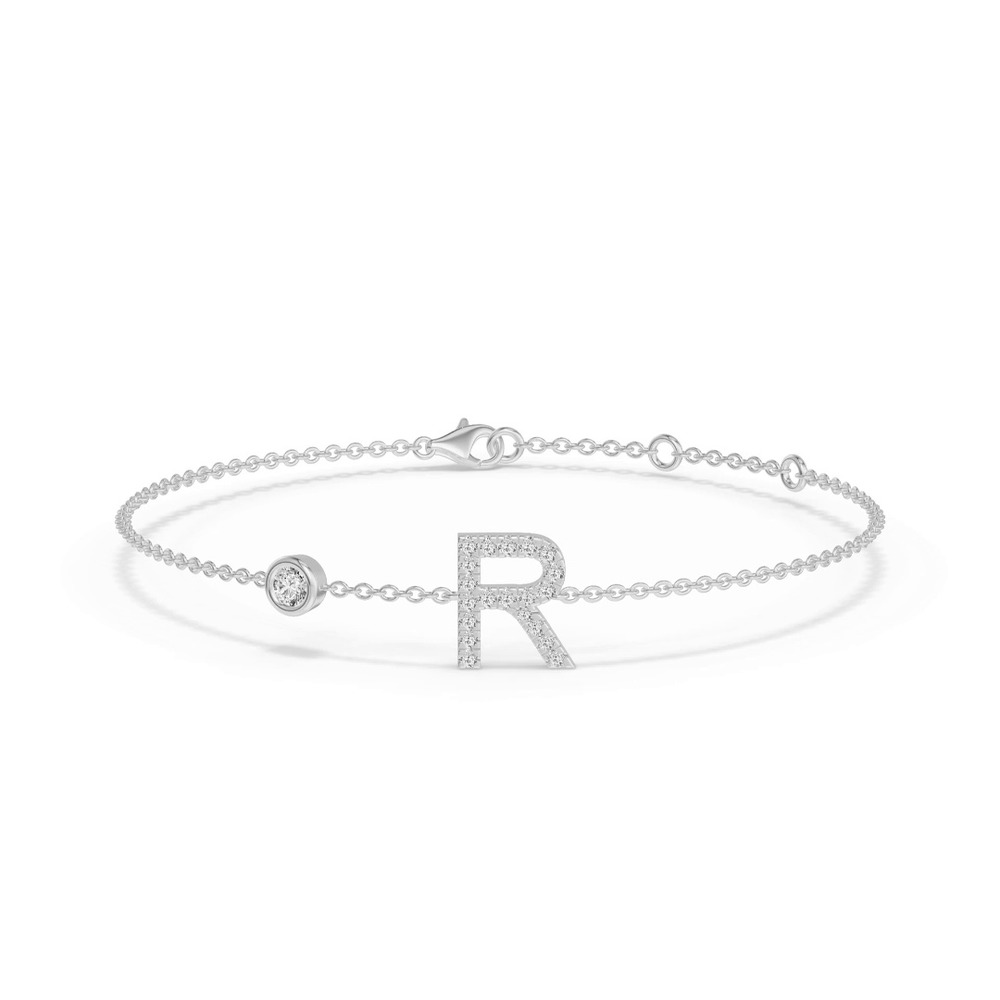 360 degree view of Bezel Lab Diamond Pavé Initial Bracelet - R