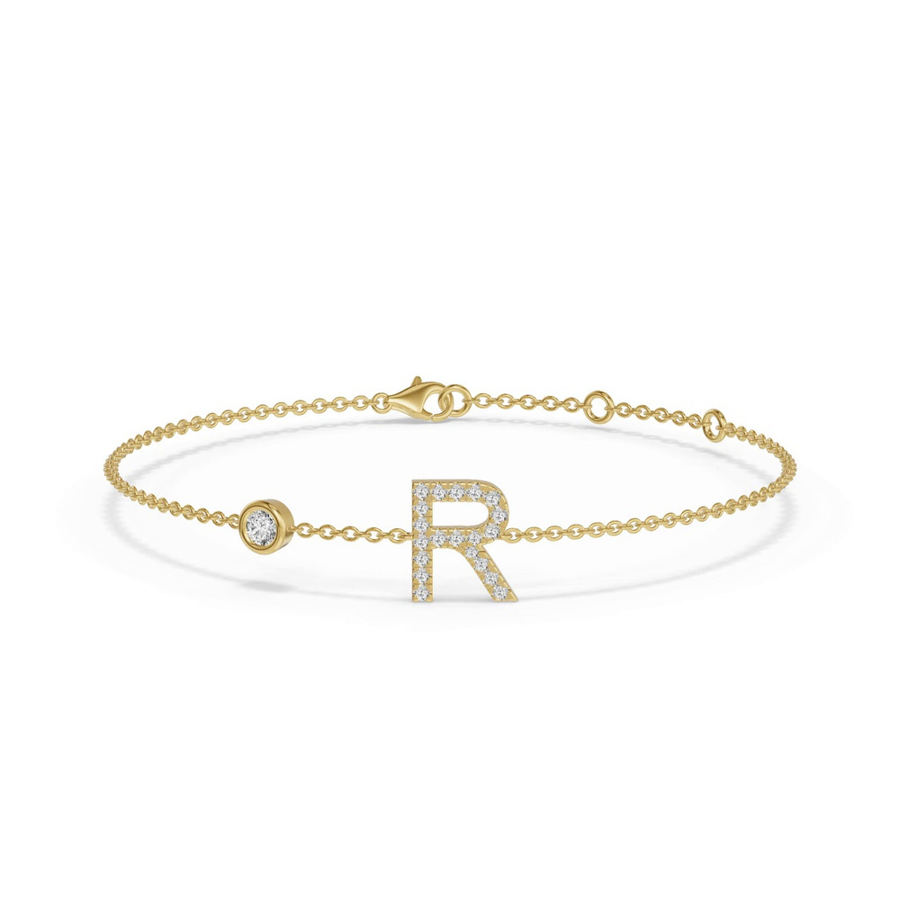 360 degree view of Bezel Diamond Pavé Initial Bracelet - R