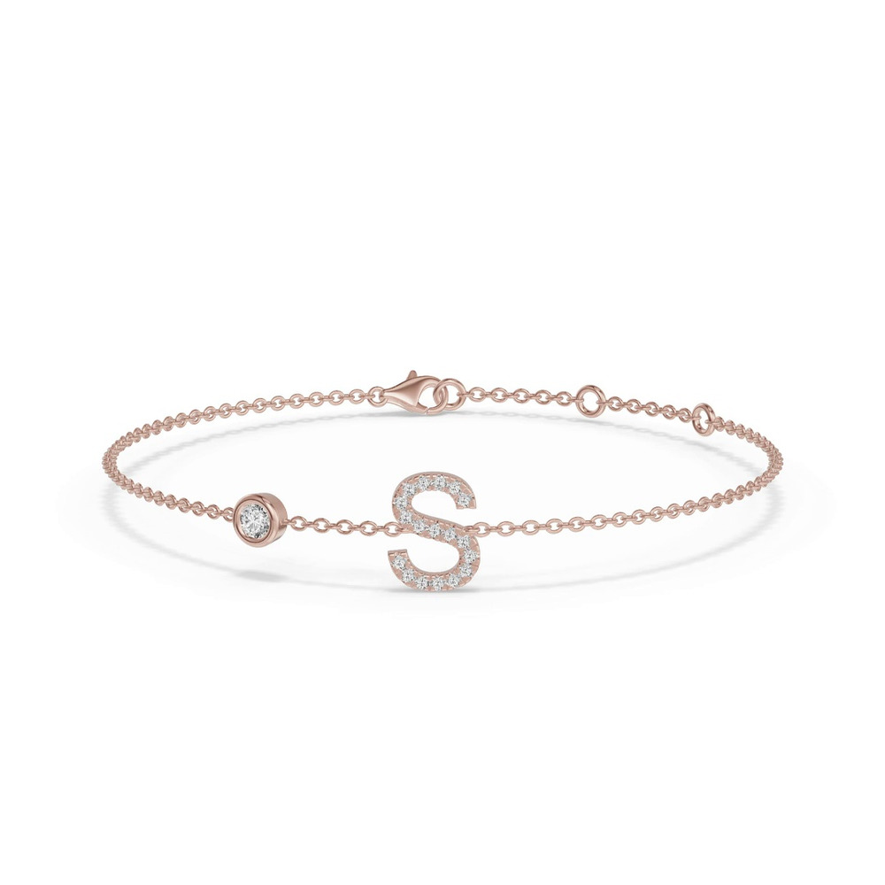 360 degree view of Bezel Diamond Pavé Initial Bracelet - S