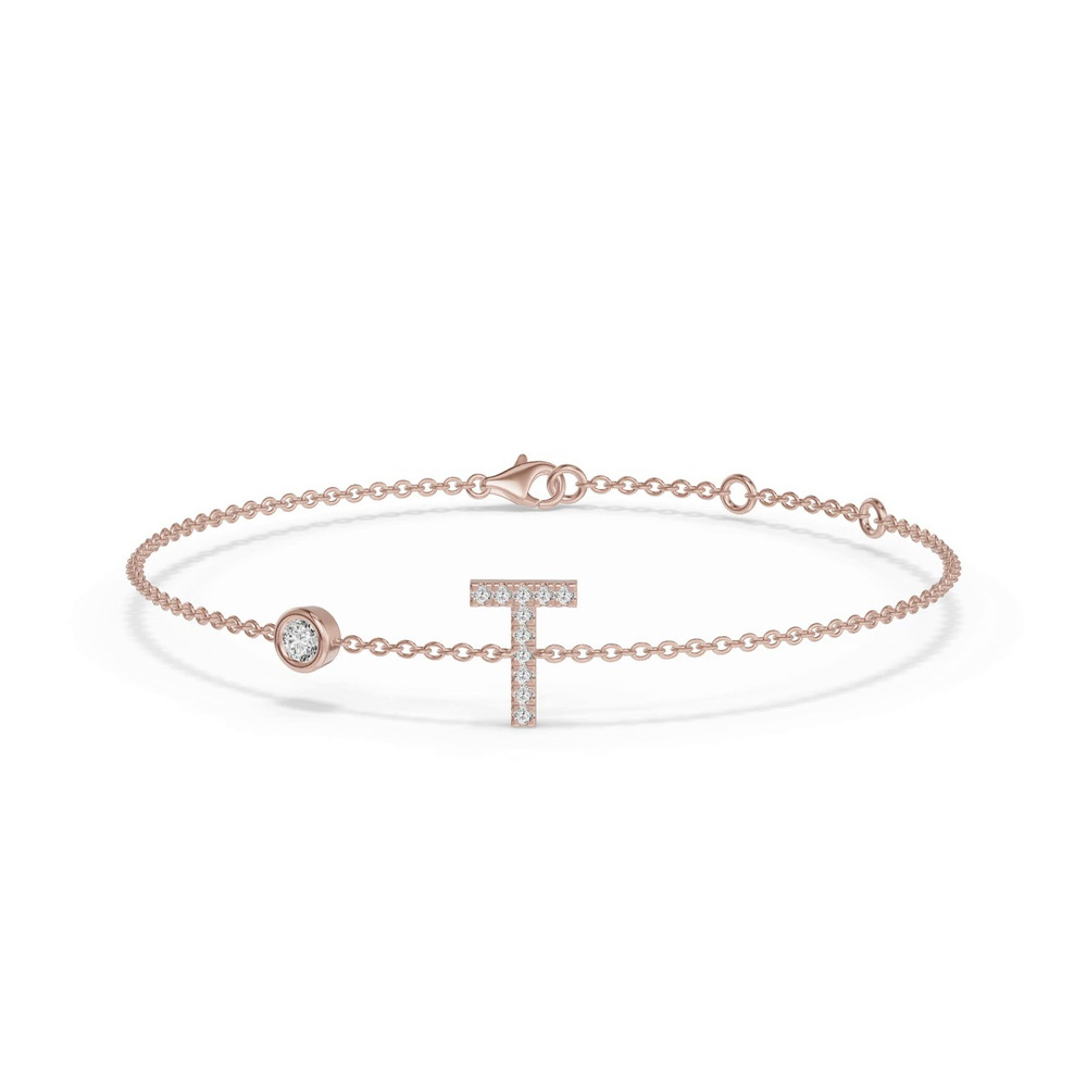 360 degree view of Bezel Diamond Pavé Initial Bracelet - T
