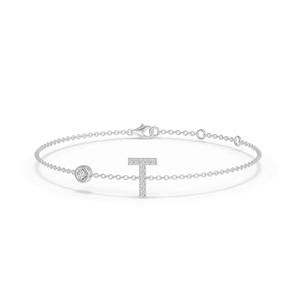 360 degree view of Bezel Diamond Pavé Initial Bracelet - T