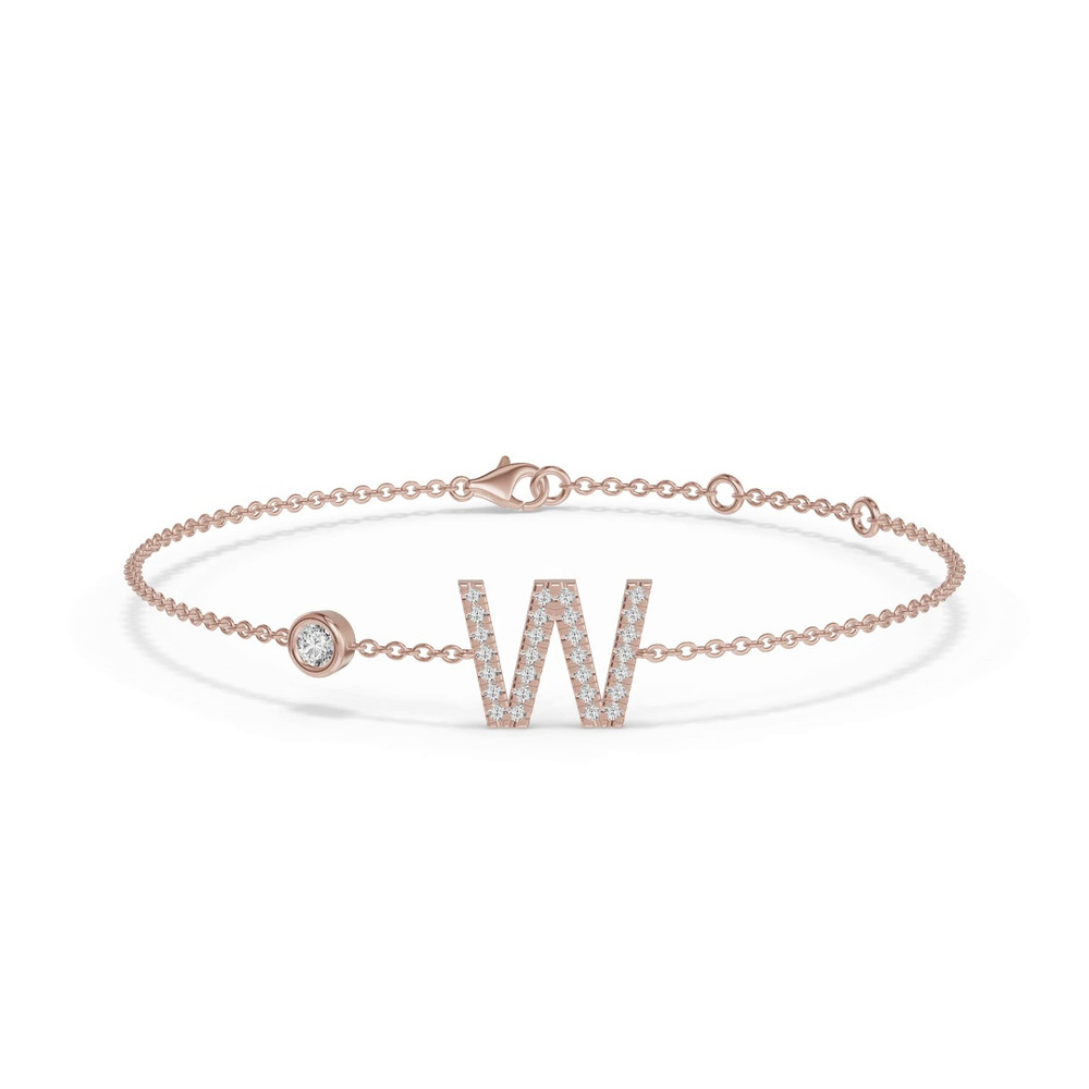 360 degree view of Bezel Diamond Pavé Initial Bracelet - W
