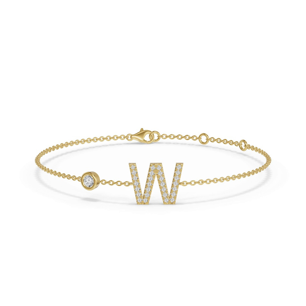 360 degree view of Bezel Lab Diamond Pavé Initial Bracelet - W